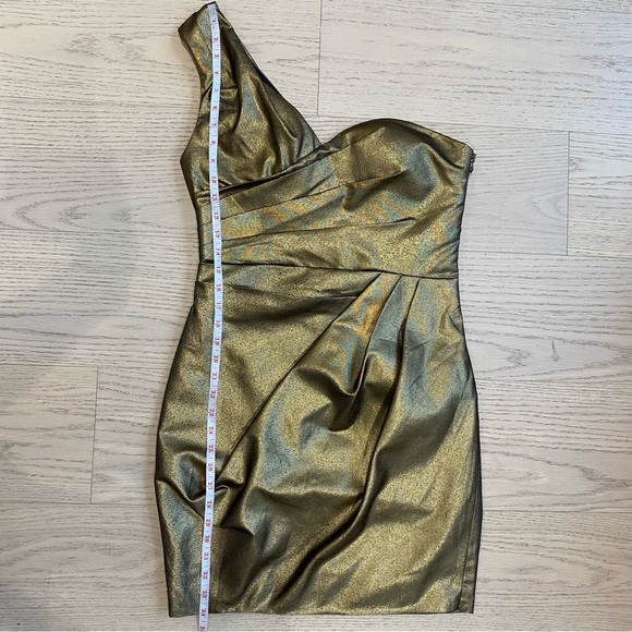 ROBERT RODRIGUEZ Gold Mini Dress, One Shoulder, Sleeveless, Cocktail, Size US 6 - Picture 8 of 14